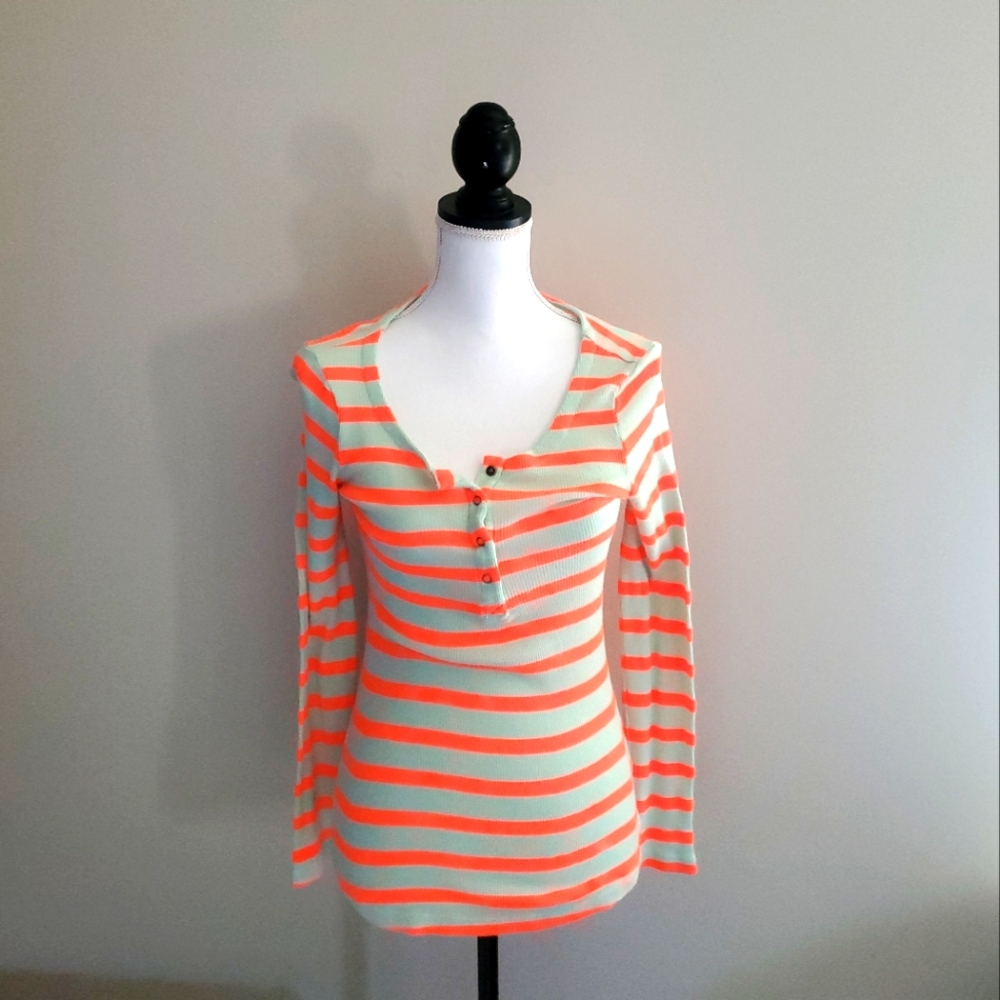 Splendid Bright Orange/Tan Top Large Slim Cut